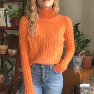 Lord & Taylor Orange Cashmere Turtleneck Sweater